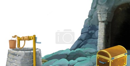 Téléchargez les photos : Scène de dessin animé avec entrée à la mine sur fond blanc avec espace pour le texte illustration pour les enfants scène de style artistique - en image libre de droit
