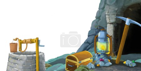 Photo for Cartoon scene with entrance to the mine on white background with space for text - illustration for children artistic style scene - Royalty Free Image