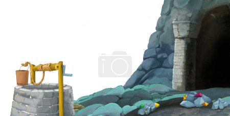 Téléchargez les photos : Scène de dessin animé avec entrée à la mine sur fond blanc avec espace pour le texte illustration pour les enfants scène de style artistique - en image libre de droit