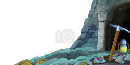 Photo for Cartoon scene with entrance to the mine on white background with space for text - illustration for children artistic painting scene - Royalty Free Image