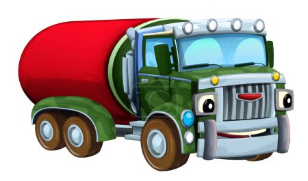 Photo for Cartoon happy and funny off road military truck vehicle with cargo isolated illustration for children artistic painting scene - Royalty Free Image