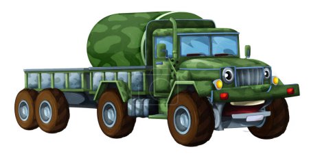 Photo for Cartoon happy and funny off road military truck vehicle with cargo isolated illustration for children artistic painting scene - Royalty Free Image