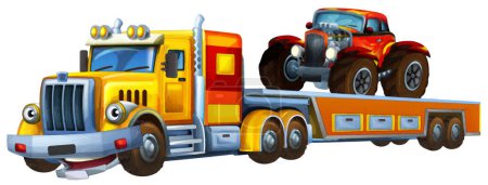 Photo for Cartoon scene with tow truck driving with load other car isolated illustration for children artistic painting scene - Royalty Free Image