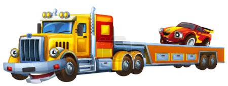 Photo for Cartoon scene with tow truck driving with load other car isolated illustration for children artistic painting scene - Royalty Free Image