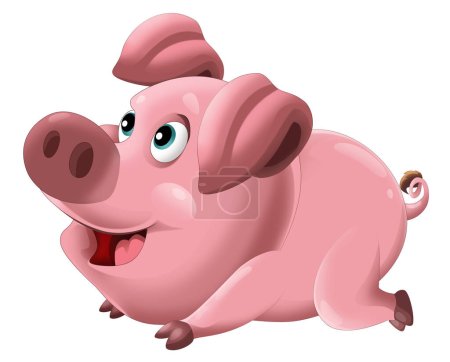 Photo for Cartoon happy pig is standing looking and smiling on white background illustration for kids artistic painting scene - Royalty Free Image