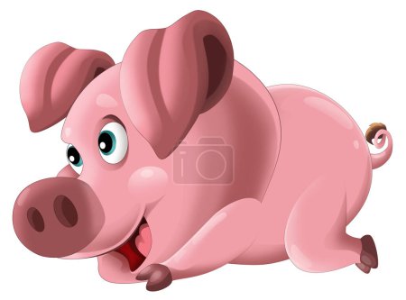 Téléchargez les photos : Dessin animé cochon heureux est debout regardant et souriant sur fond blanc illustration pour enfants peinture artistique scène - en image libre de droit