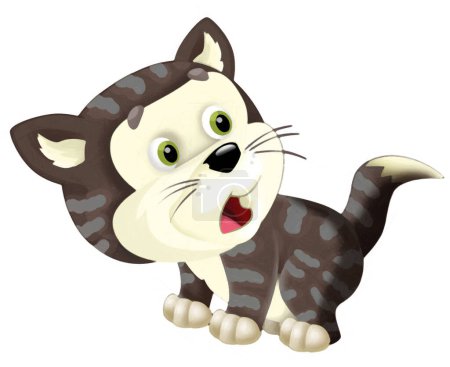 Foto de Escena de dibujos animados con gato feliz haciendo algo jugando ilustración aislada para los niños - Imagen libre de derechos