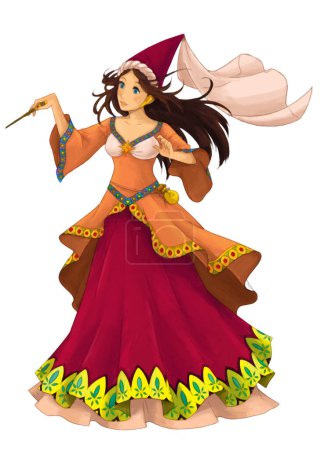 Foto de Escena de dibujos animados con hermosa princesa hechicera sobre fondo blanco - ilustración para niños - Imagen libre de derechos