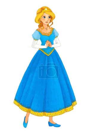 Téléchargez les photos : Scène de dessin animé avec belle princesse sur fond blanc - illustration pour enfants - en image libre de droit