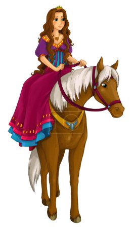 Photo for Cartoon scene with princess riding on horse on white background - illustration for children - Royalty Free Image