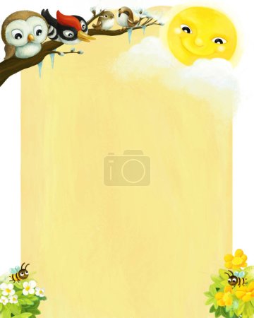 Photo for Cartoon page frame summer scene with animals birds with space for text illustration for children - Royalty Free Image