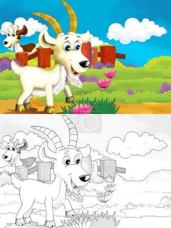Photo for Cartoon farm scene with animal goat having fun - illustration for children - Royalty Free Image