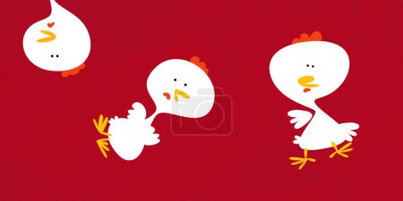 Téléchargez les photos : Scène de dessin animé avec heureuse illustration drôle de coq de poulet pour les enfants - en image libre de droit