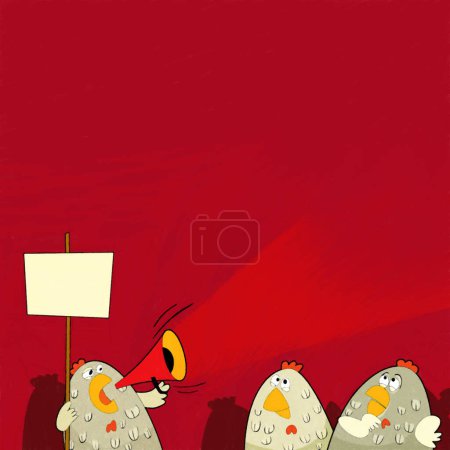 Photo for Cartoon scene with happy funny chicken rooster on strike illustration for kids - Royalty Free Image