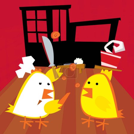 Photo for Cartoon scene with happy chicken rooster cooking in the kitchen illustration for children - Royalty Free Image