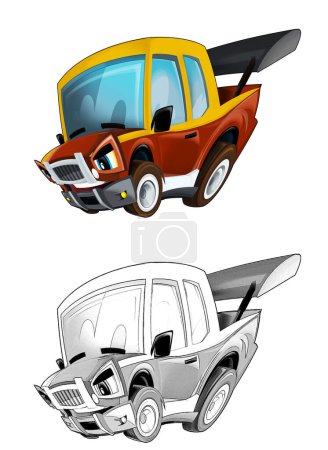Photo for Cartoon cool looking sports car for racing isolated illustration for children with sketch - Royalty Free Image