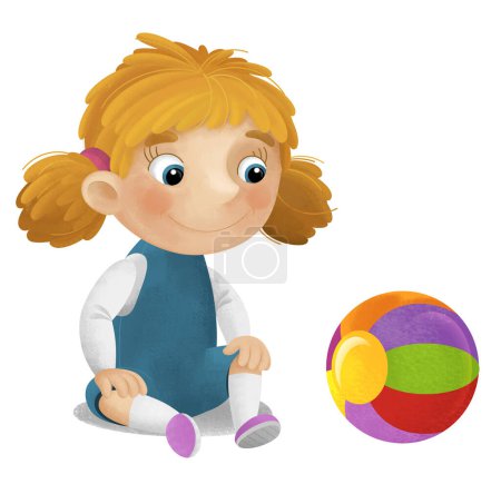 Foto de Escena de dibujos animados con chica de la escuela jugando pelota divertirse ilustración para los niños - Imagen libre de derechos