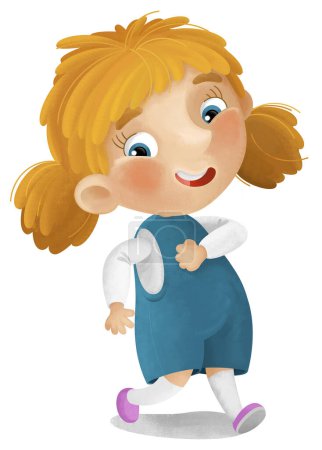 Photo for Cartoon scene with young girl having fun playing leisure free time isolated illustration for kids - Royalty Free Image