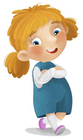 Foto de Escena de dibujos animados con chica joven divirtiéndose jugando tiempo libre ilustración aislada para niños - Imagen libre de derechos
