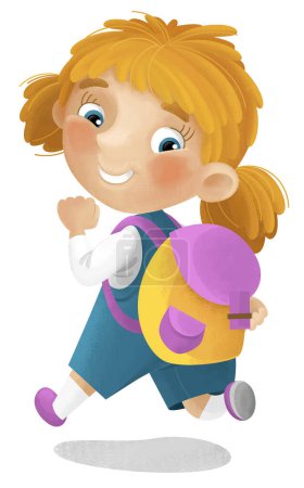 Photo for Cartoon scene with young girl having fun playing leisure free time isolated illustration for kids - Royalty Free Image