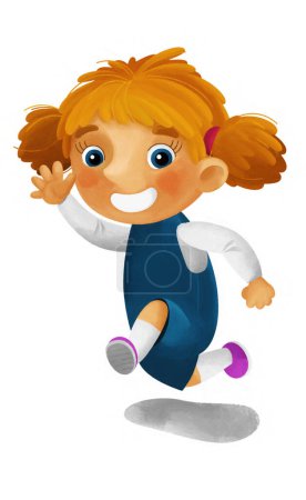 Foto de Escena de dibujos animados con chica joven divirtiéndose jugando tiempo libre ilustración aislada para niños - Imagen libre de derechos
