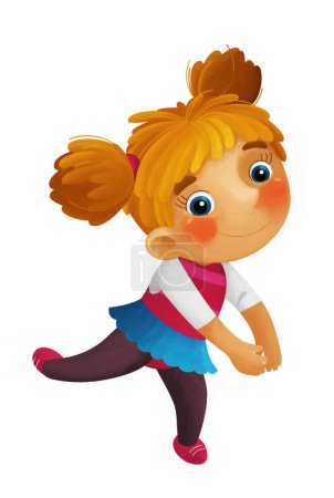 Foto de Escena de dibujos animados con chica joven divirtiéndose jugando ballet de baile ocio tiempo libre ilustración aislada para niños - Imagen libre de derechos