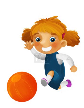 Foto de Escena de dibujos animados con chica de la escuela jugando pelota divertirse ilustración para los niños - Imagen libre de derechos