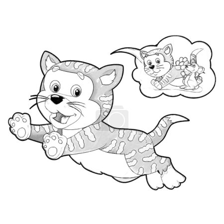 Photo for Sketch cartoon scene with happy cat doing something playing isolated illustration for children - Royalty Free Image