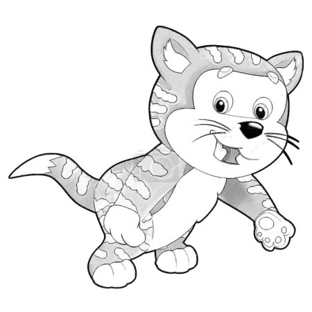 Foto de Bosquejo escena de dibujos animados con gato feliz haciendo algo jugando ilustración aislada para los niños - Imagen libre de derechos
