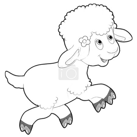 Photo for Sketch cartoon scene with funny looking farm sheep smiling illustration for kids - Royalty Free Image