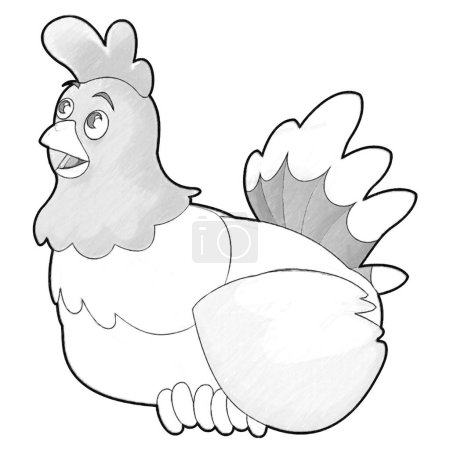 Foto de Bosquejo escena de dibujos animados con granja feliz gallina ilustración para niños - Imagen libre de derechos