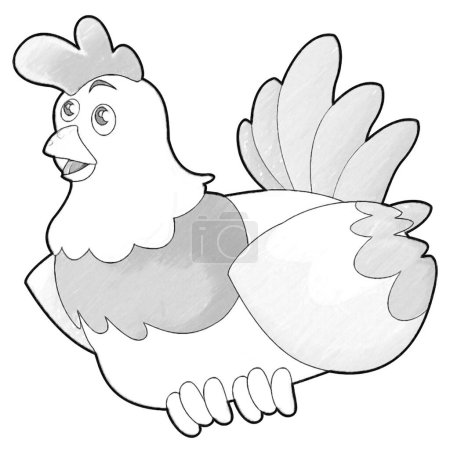Téléchargez les photos : Croquis scène de dessin animé avec illustration de poule de poulet ferme heureuse pour les enfants - en image libre de droit