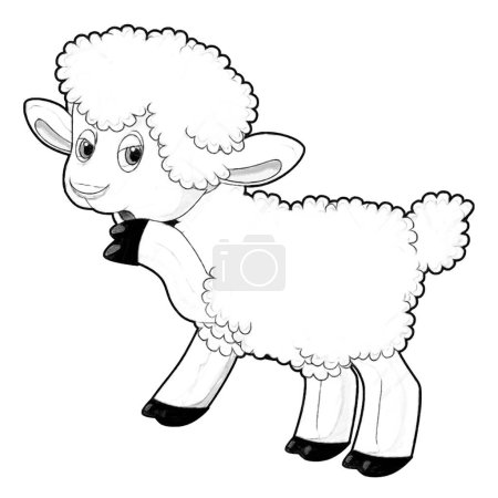 Foto de Bosquejo escena de dibujos animados con divertido buscando oveja granja sonriente ilustración para niños - Imagen libre de derechos