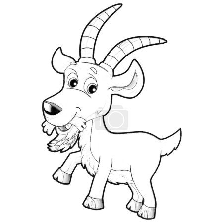 Photo for Sketch cartoon scene with funny looking farm goat smiling illustration for kids - Royalty Free Image