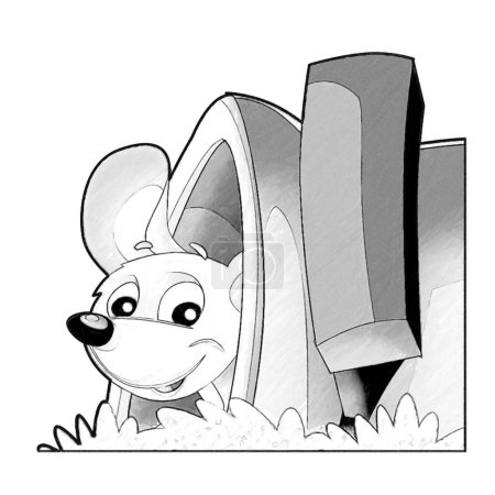 Téléchargez les photos : Croquis scène de dessin animé avec souris rat ferme heureuse s'amuser illustration isolée pour les enfants - en image libre de droit