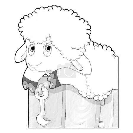 Photo for Sketch cartoon scene with funny looking farm sheep smiling illustration for kids - Royalty Free Image