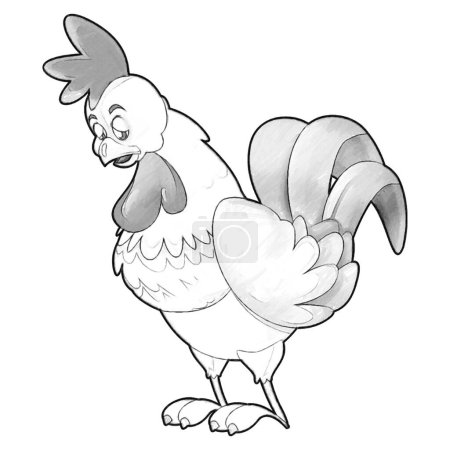 Photo for Sketch cartoon scene with happy farm rooster illustration for kids - Royalty Free Image
