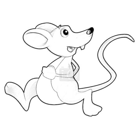 Photo for Sketch cartoon scene with happy farm rat mouse having fun isolated illustration for kids - Royalty Free Image