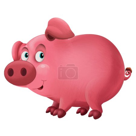 Téléchargez les photos : Joyeux dessin animé scène avec heureux cochon ferme sourire illustration pour les enfants - en image libre de droit
