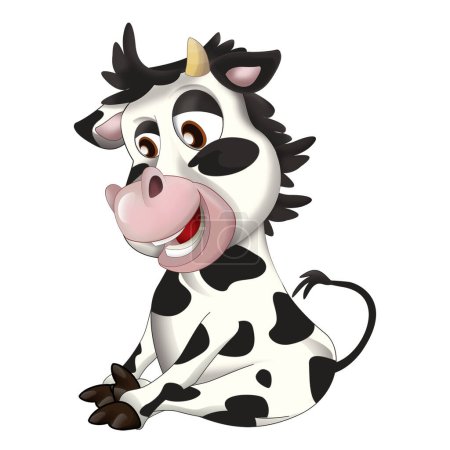 scène de dessin animé gaie avec illustration drôle de veau de vache à la recherche pour les enfants