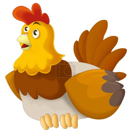 Photo for Cheerful cartoon scene with happy farm chicken hen illustration for kids - Royalty Free Image