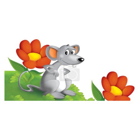 Photo for Cheerful cartoon scene with happy farm rat mouse having fun isolated illustration for kids - Royalty Free Image