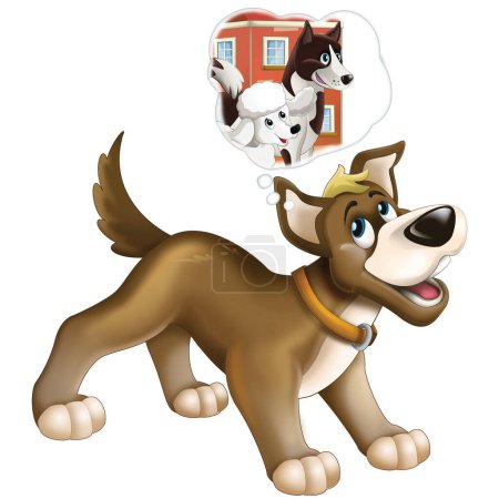Téléchargez les photos : Joyeuse scène de dessin animé avec chien de ferme heureux ayant illustration amusante pour les enfants - en image libre de droit
