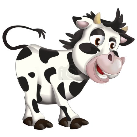 alegre escena de dibujos animados con divertido buscando vaca becerro ilustración para niños
