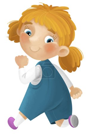 Photo for Cartoon scene with young girl having fun running leisure free time isolated illustration for kids - Royalty Free Image