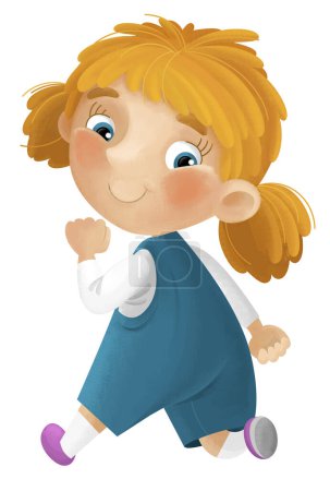 Photo for Cartoon scene with young girl having fun running leisure free time isolated illustration for kids - Royalty Free Image