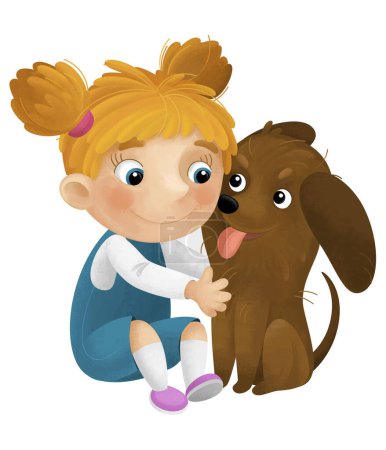 Foto de Escena de dibujos animados con chica y su perro jugando divertirse ilustración aislada para niños - Imagen libre de derechos