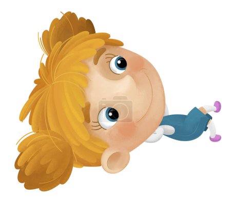 Foto de Escena de dibujos animados con chica joven divirtiéndose descansando tiempo libre ilustración aislada para niños - Imagen libre de derechos