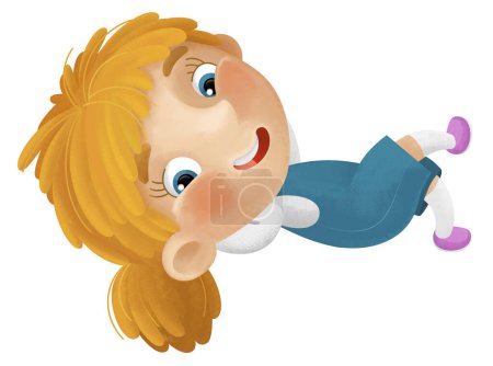 Photo for Cartoon scene with young girl having fun resting leisure free time isolated illustration for children - Royalty Free Image
