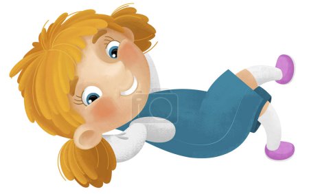 Foto de Escena de dibujos animados con chica joven divirtiéndose descansando tiempo libre ilustración aislada para niños - Imagen libre de derechos